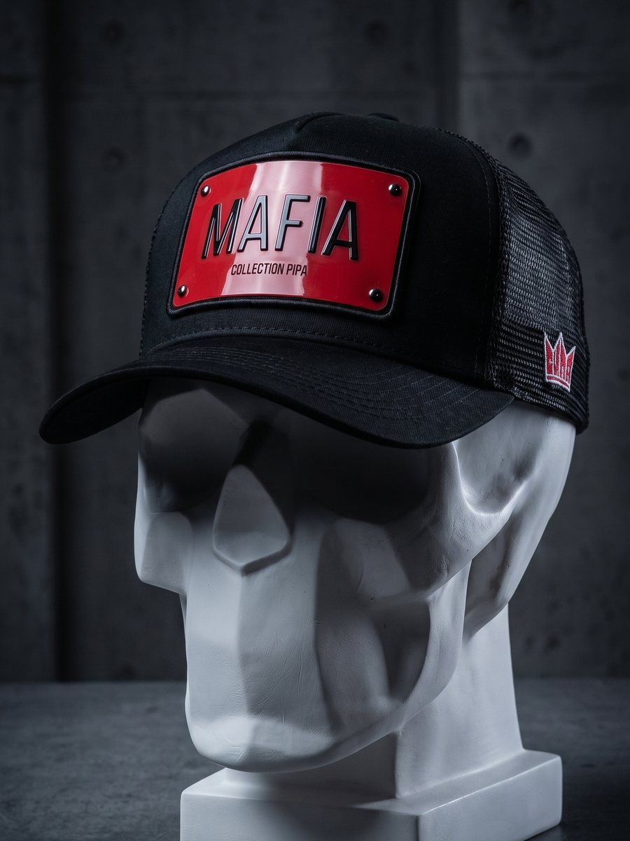PIPA MAFIA — чёрная бейсболка с красной пластиной MAFIA